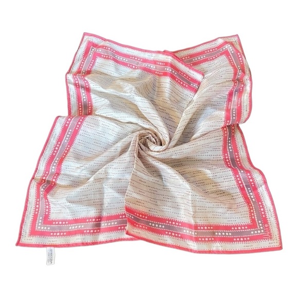 VINTAGE VERA NEUMANN  ACETATE PINK & GRAY DOTTED SQUARE SCARF - Picture 1 of 5